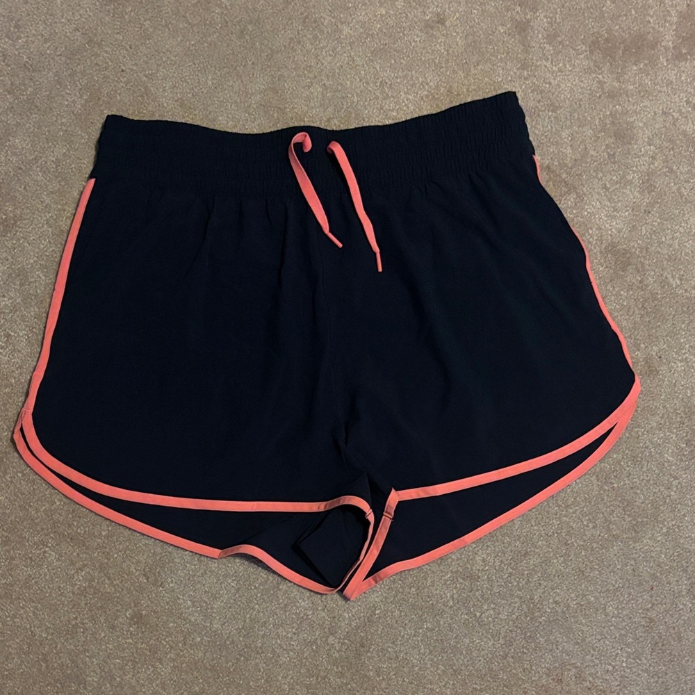 Athleta Women's Black and Pink Trim Shorts Size Large